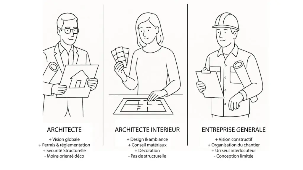 architecte vs architecte d’intérieur vs entreprise générale – comparaison des rôles