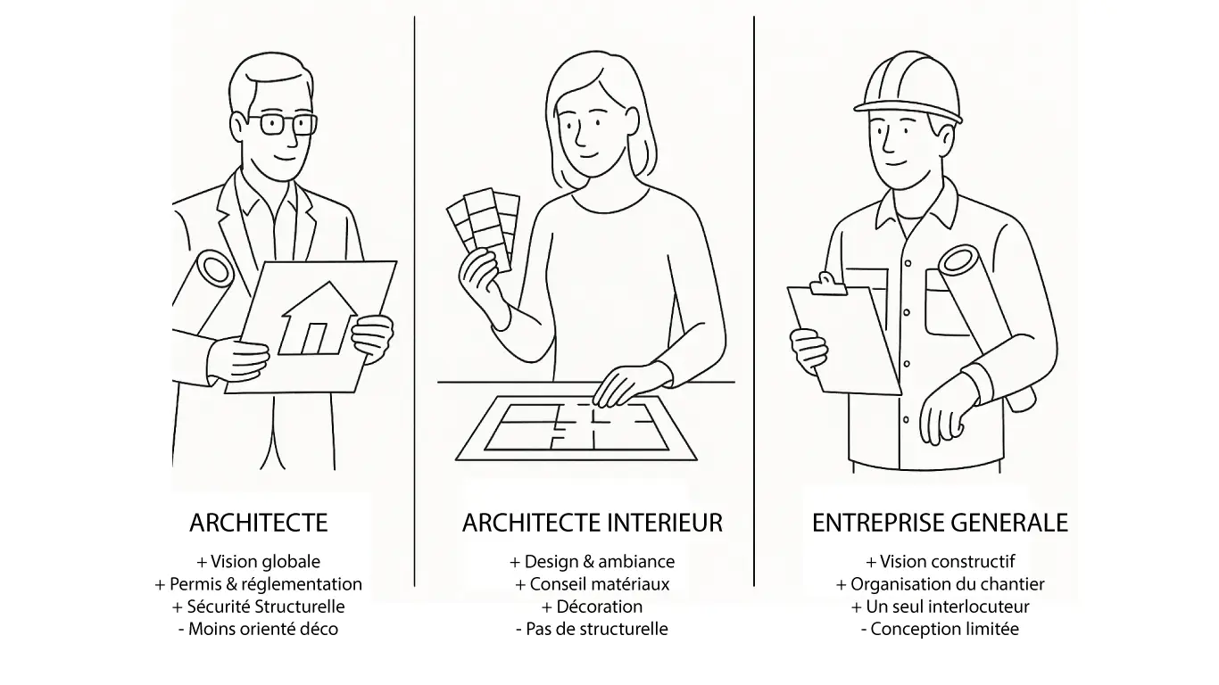 architecte vs architecte d’intérieur vs entreprise générale – comparaison des rôles