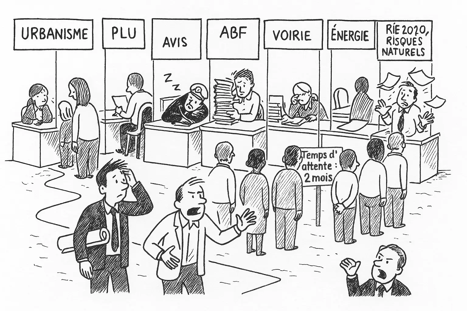 Illustration satirique des démarches en urbanisme français